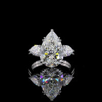 14K White Gold Pear Shape Three Stone Ring with 5.03 Carat Center Lab Diamond and 0.90 Carat Side Lab Diamonds - 5.93 Carat Total Weight, IGI Certified E-F VS1 - Covaloro Fine Jewelry