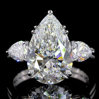14K White Gold Pear Shape Three Stone Ring with 5.03 Carat Center Lab Diamond and 0.90 Carat Side Lab Diamonds - 5.93 Carat Total Weight, IGI Certified E-F VS1 - Covaloro Fine Jewelry