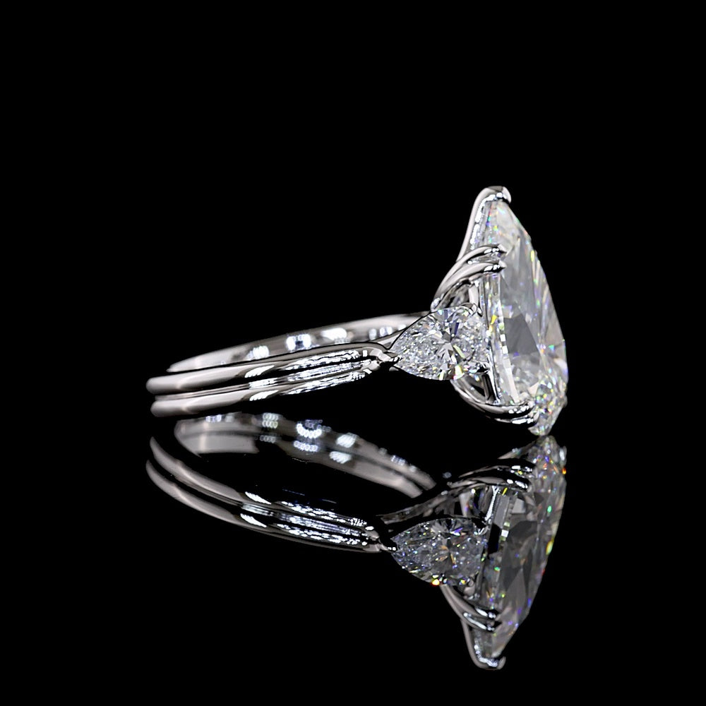 14K White Gold Pear Shape Three Stone Ring with 5.03 Carat Center Lab Diamond and 0.90 Carat Side Lab Diamonds - 5.93 Carat Total Weight, IGI Certified E-F VS1 - Covaloro Fine Jewelry