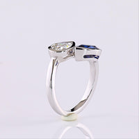 14K White Gold Pear Shape Toi et Moi Ring with Bezel Set Lab-Grown Blue Sapphire and Lab-Grown Diamond - 2.42 Carats Total Gem Weight - Covaloro Fine Jewelry