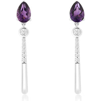 14K White Gold Pear-Shaped Amethyst and Diamond Drop Earrings - 0.80 Carat Total Amethyst Weight, 0.14 Carat Total Diamond Weight - Royal Jewelry
