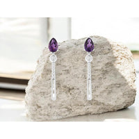14K White Gold Pear-Shaped Amethyst and Diamond Drop Earrings - 0.80 Carat Total Amethyst Weight, 0.14 Carat Total Diamond Weight - Royal Jewelry