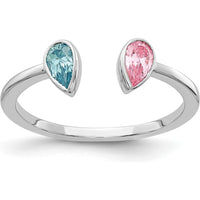 14K White Gold Pear-Shaped Blue Topaz and Pink Tourmaline Ring - 0.38 Carat Total Gemstone Weight by 0