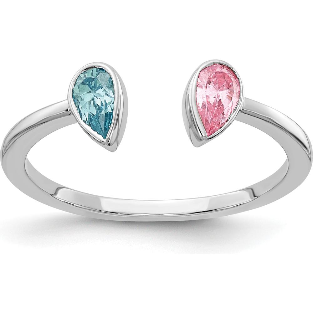 14K White Gold Pear-Shaped Blue Topaz and Pink Tourmaline Ring - 0.38 Carat Total Gemstone Weight by 0