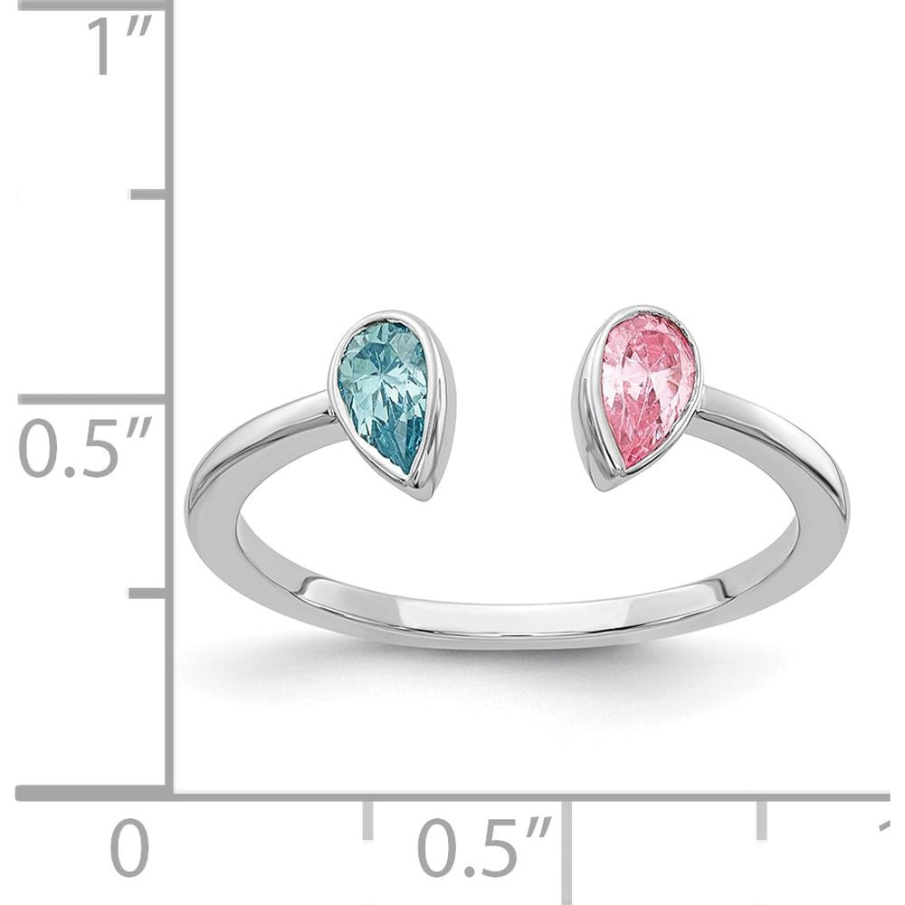 14K White Gold Pear-Shaped Blue Topaz and Pink Tourmaline Ring - 0.38 Carat Total Gemstone Weight by 0