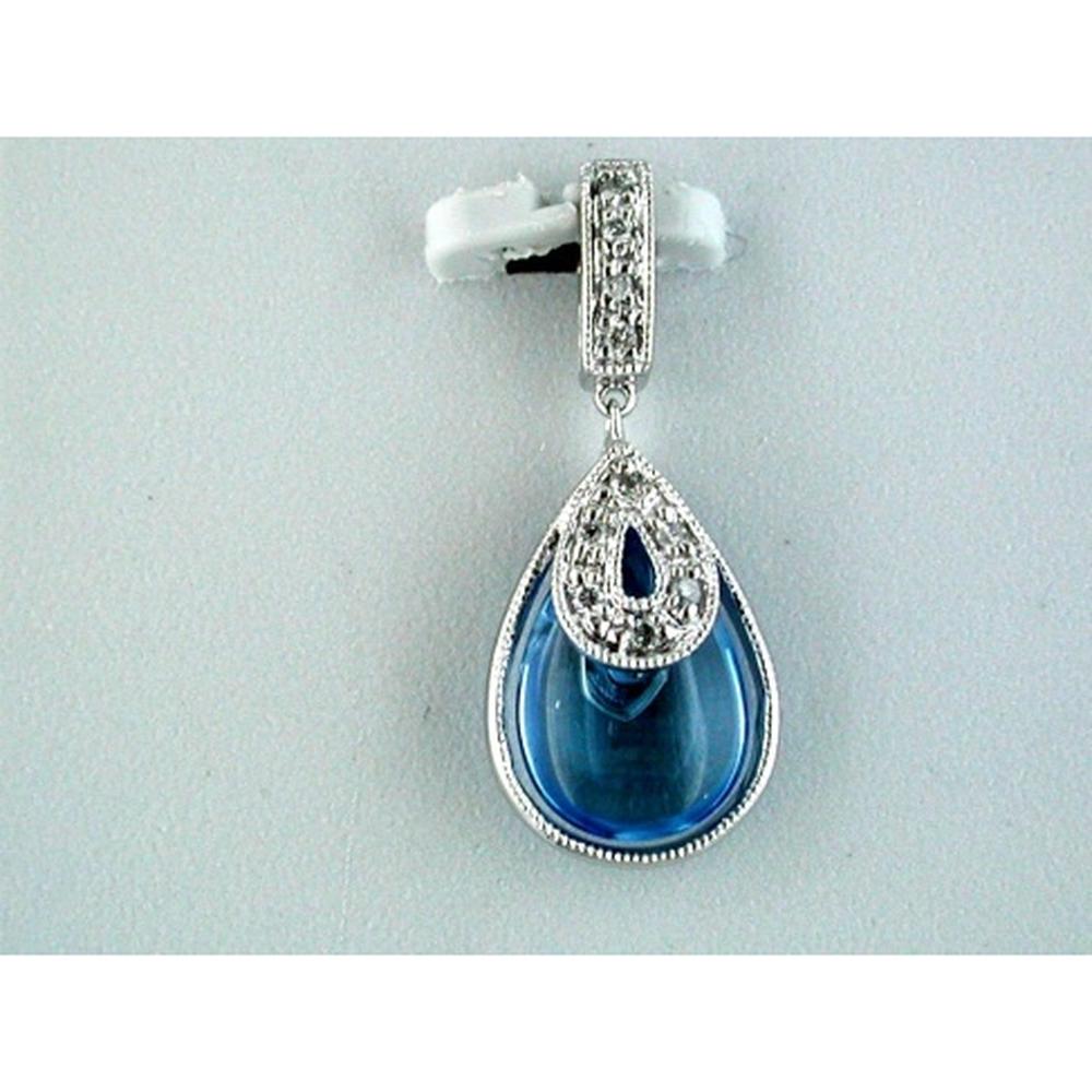 14K White Gold Pear-Shaped Blue Topaz Pendant with Round Diamond Accents - 2.06 Total Carat Weight - Royal Jewelry