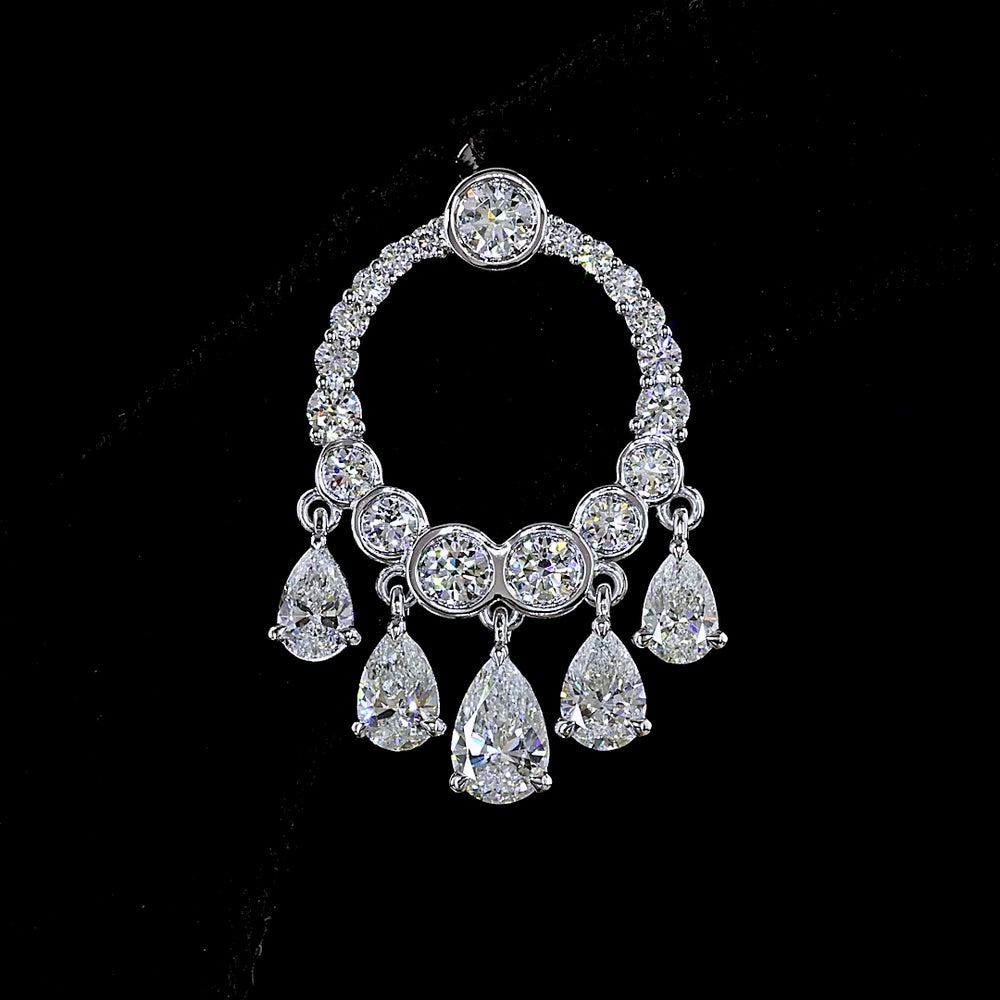 14K White Gold Pear Shaped Chandelier Drop Earrings with 5.12 Carats Lab Grown Diamonds - E-F VS Clarity - Covaloro Fine Jewelry