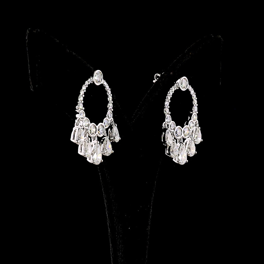 14K White Gold Pear Shaped Chandelier Drop Earrings with 5.12 Carats Lab Grown Diamonds - E-F VS Clarity - Covaloro Fine Jewelry