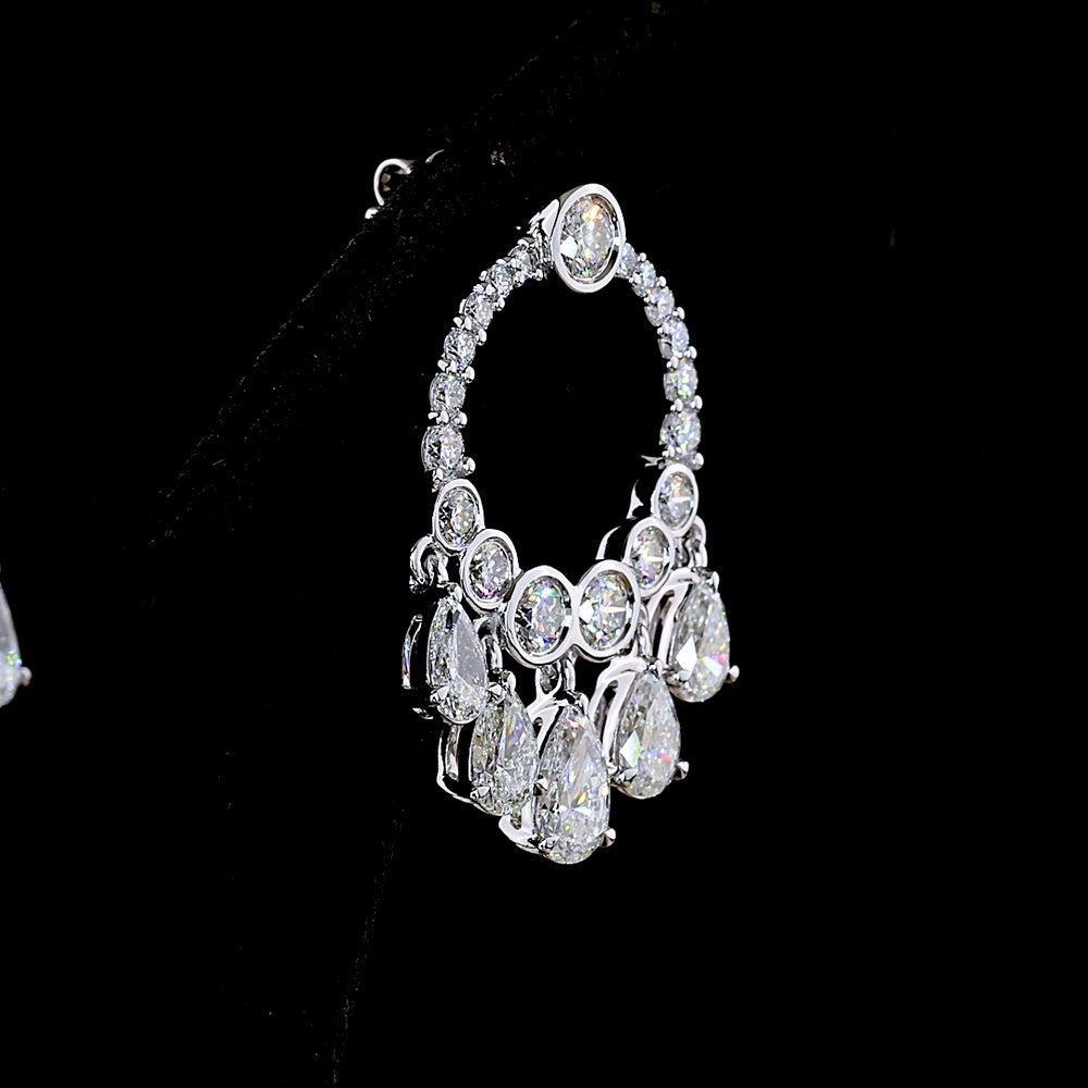 14K White Gold Pear Shaped Chandelier Drop Earrings with 5.12 Carats Lab Grown Diamonds - E-F VS Clarity - Covaloro Fine Jewelry