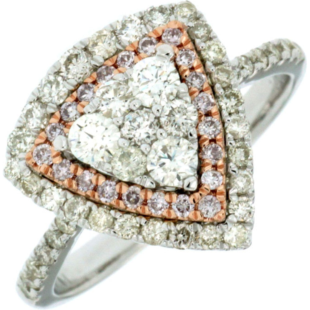 14K White Gold Pear-Shaped Cluster Ring with White and Pink Diamond Double Halo - 0.85 Carat Total White Diamond Weight and 0.15 Carat Total Pink Diamond Weight - Royal Jewelry