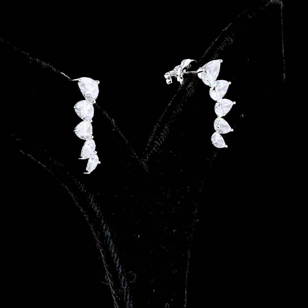 14K White Gold Pear Shaped Diamond Crawler Earrings - 2.61 Carat Total Weight Lab Grown Diamonds in Prong Setting - Covaloro Fine Jewelry