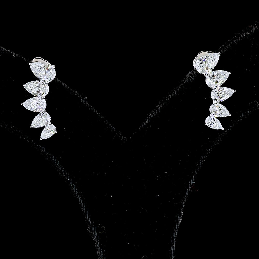 14K White Gold Pear Shaped Diamond Crawler Earrings - 2.61 Carat Total Weight Lab Grown Diamonds in Prong Setting - Covaloro Fine Jewelry