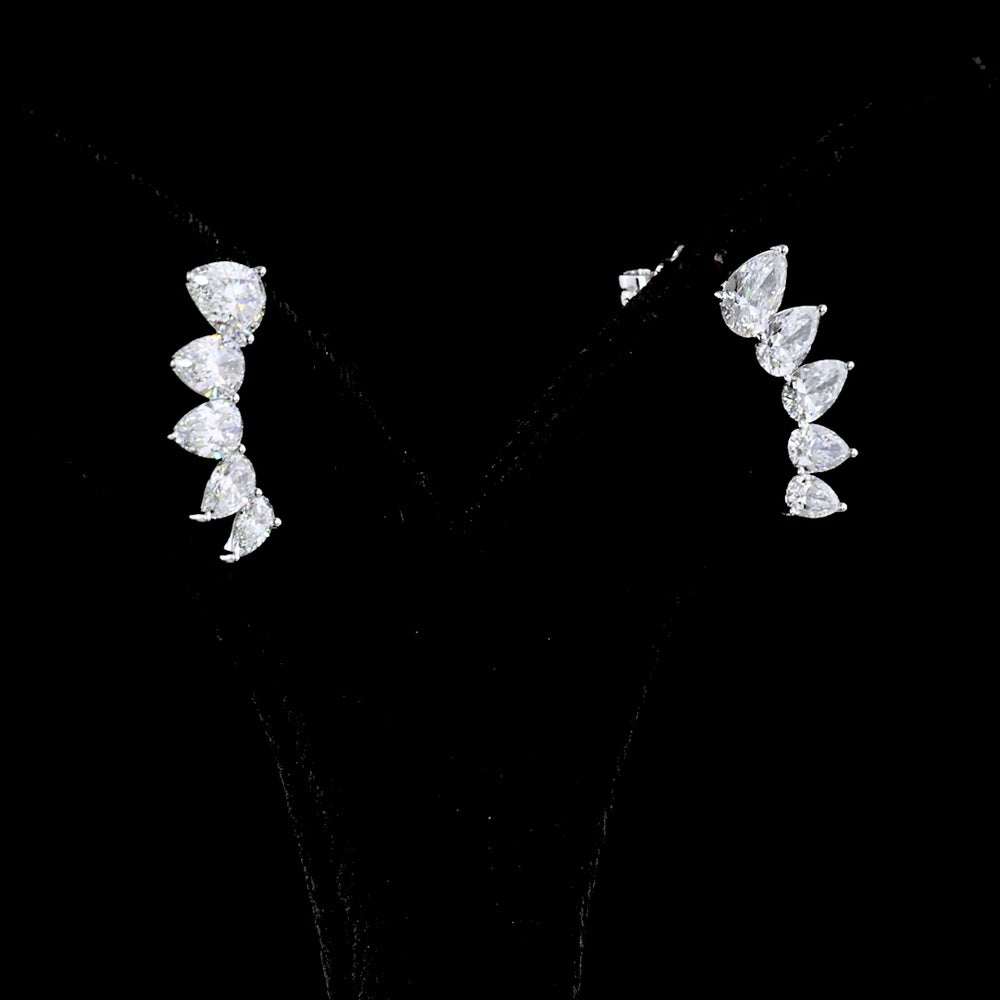 14K White Gold Pear-Shaped Diamond Crawler Earrings with Graduated Lab-Grown E-F VS Stones - 2.68 Carats Total Diamond Weight - Covaloro Fine Jewelry