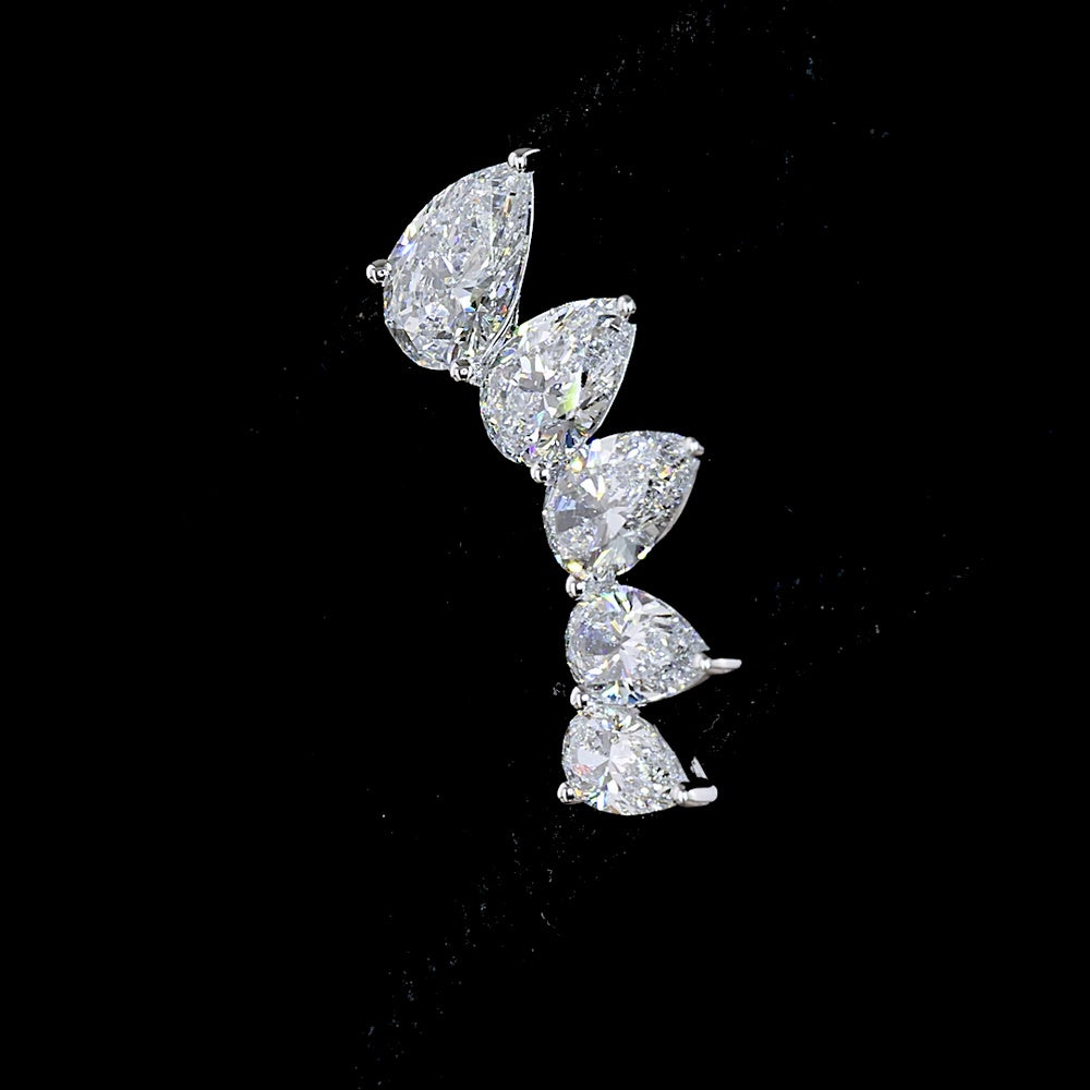 14K White Gold Pear-Shaped Diamond Crawler Earrings with Graduated Lab-Grown E-F VS Stones - 2.68 Carats Total Diamond Weight - Covaloro Fine Jewelry