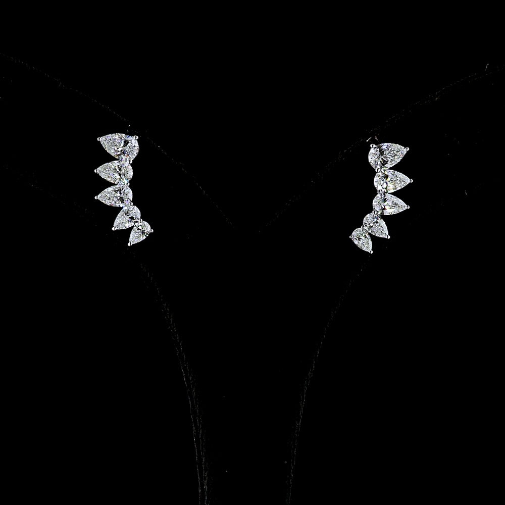 14K White Gold Pear Shaped Diamond Crawler Earrings with Prong Set Lab Grown Diamonds - 2.62 Carats Total Diamond Weight - Covaloro Fine Jewelry