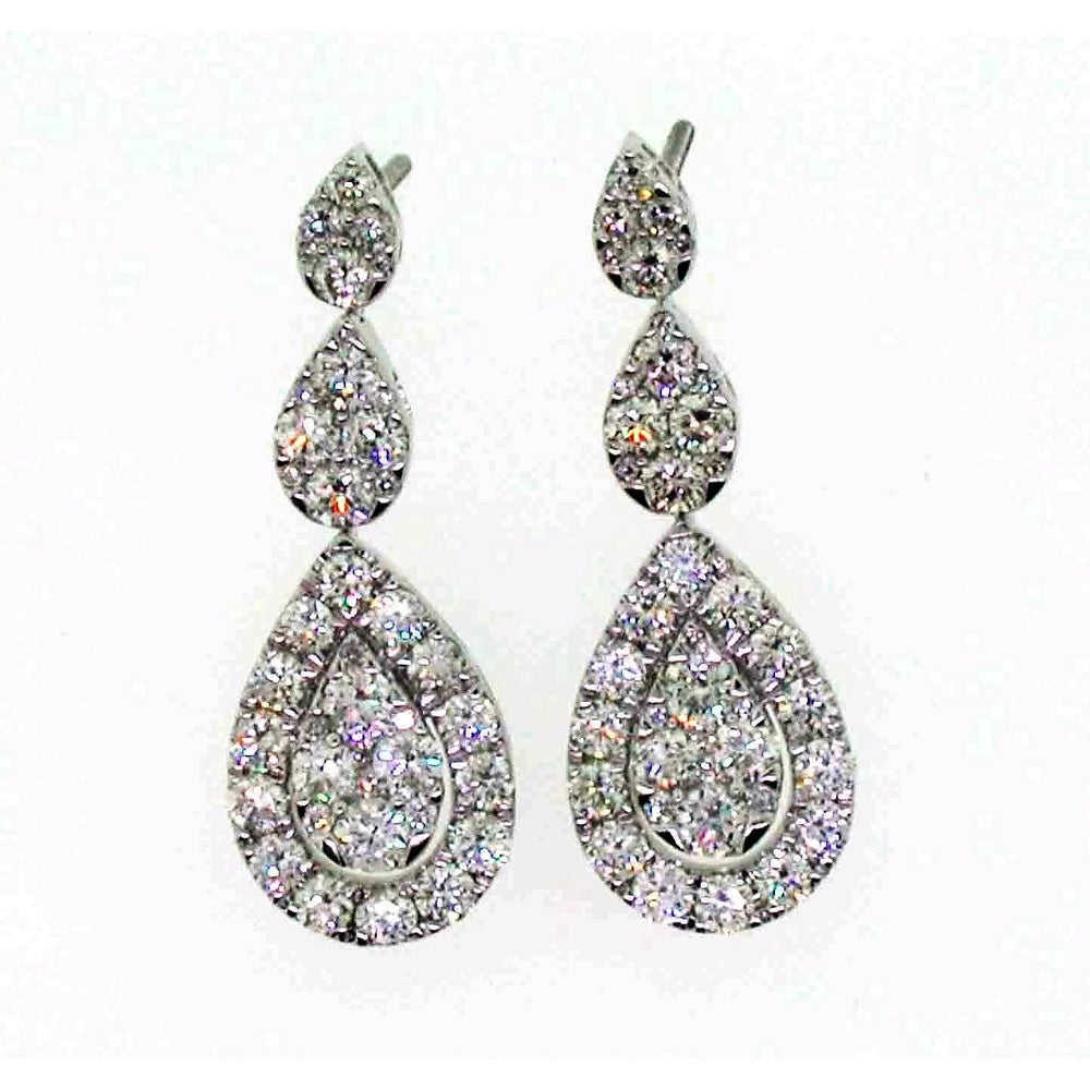 14K White Gold Pear-Shaped Diamond Dangle Earrings with Pave Settings - 3.24 Carat Total Diamond Weight by Auriventus