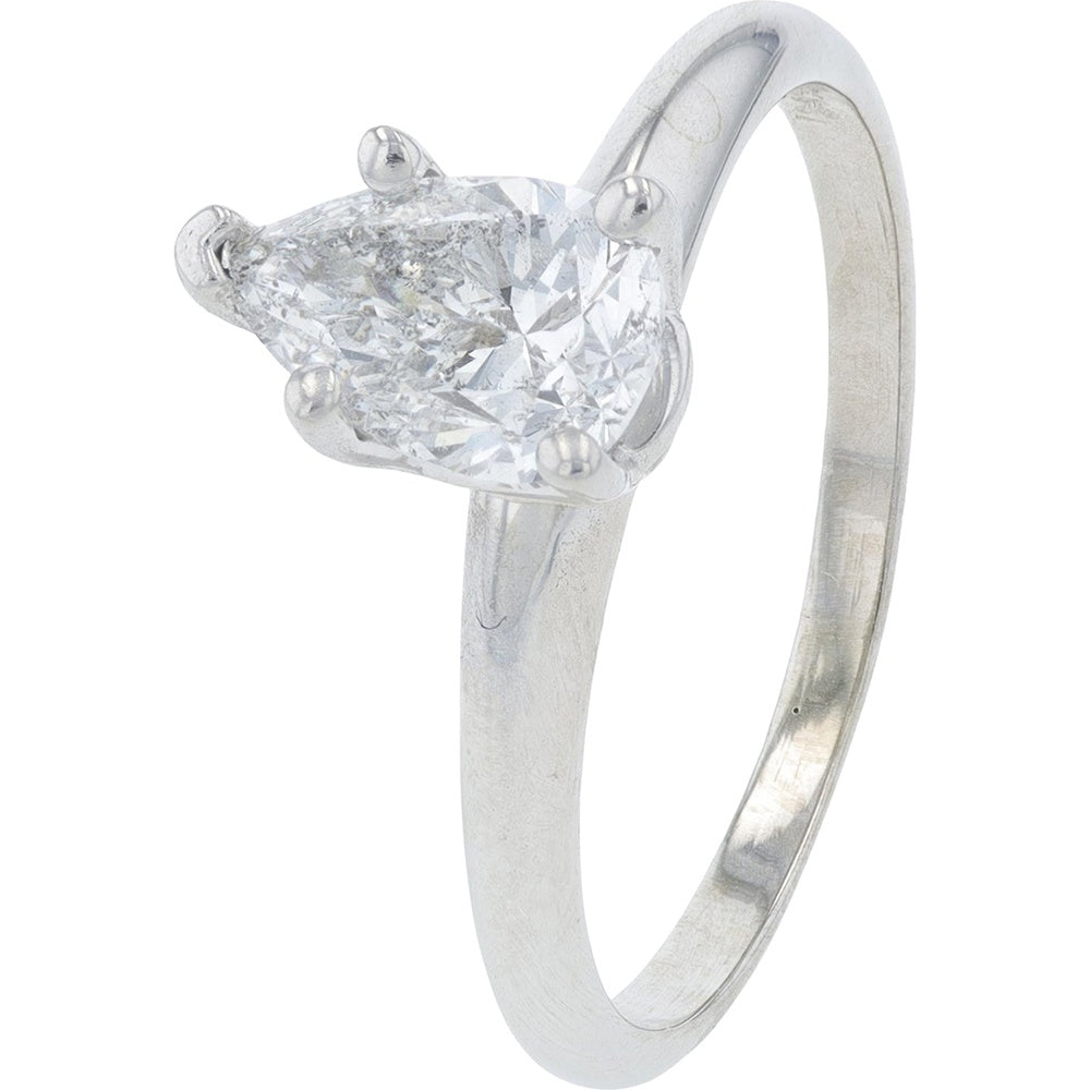14K White Gold Pear-Shaped Diamond Engagement Ring with 5-Prong Setting - 0.85 Carat Total Diamond Weight