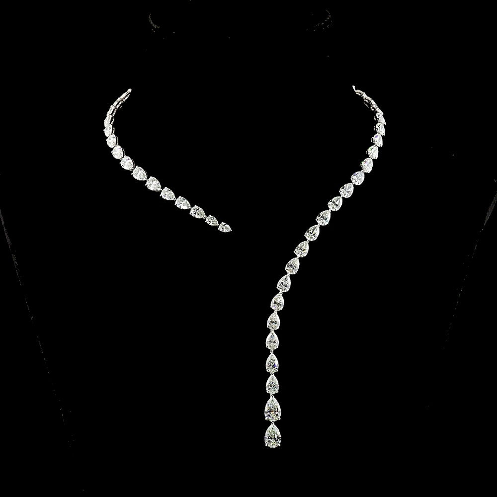 14K White Gold Pear-Shaped Diamond Lariat Necklace with Prong Set Lab Diamonds - 35.98 Carat Total Weight - Covaloro Fine Jewelry