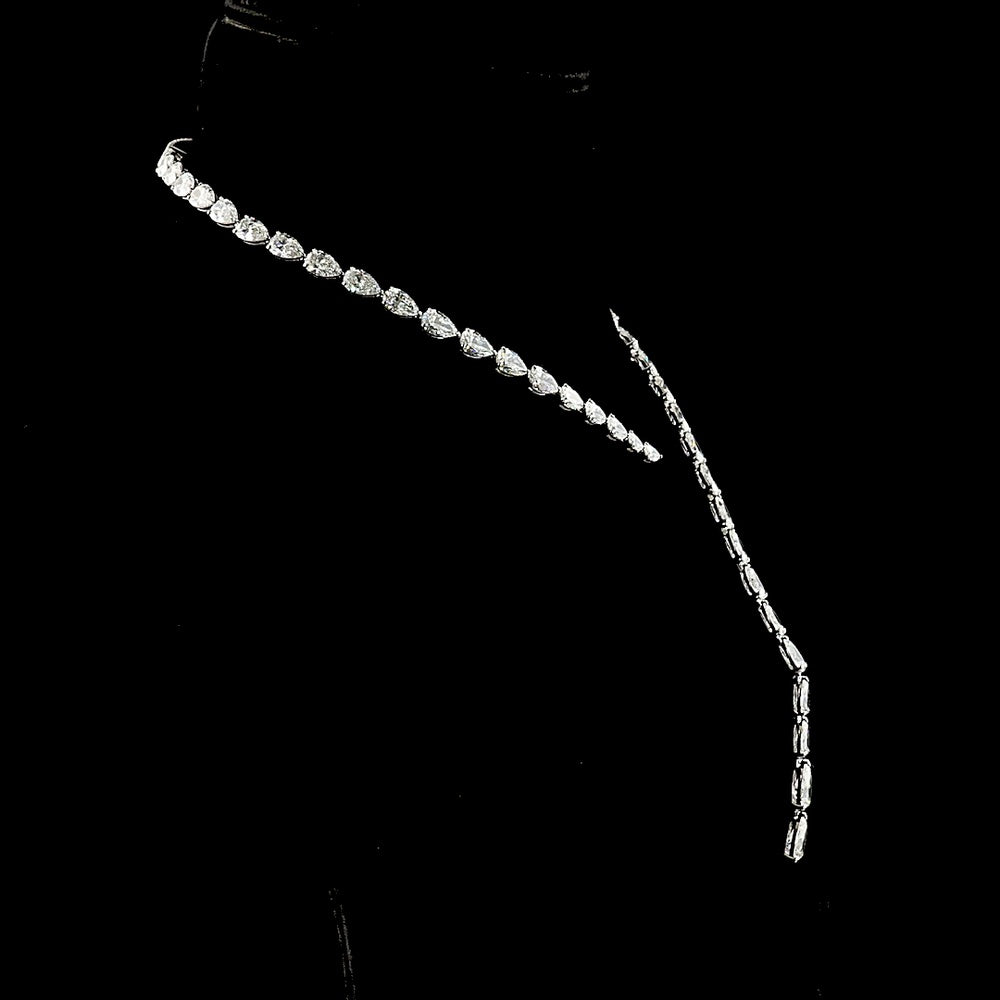 14K White Gold Pear-Shaped Diamond Lariat Necklace with Prong Set Lab Diamonds - 35.98 Carat Total Weight - Covaloro Fine Jewelry