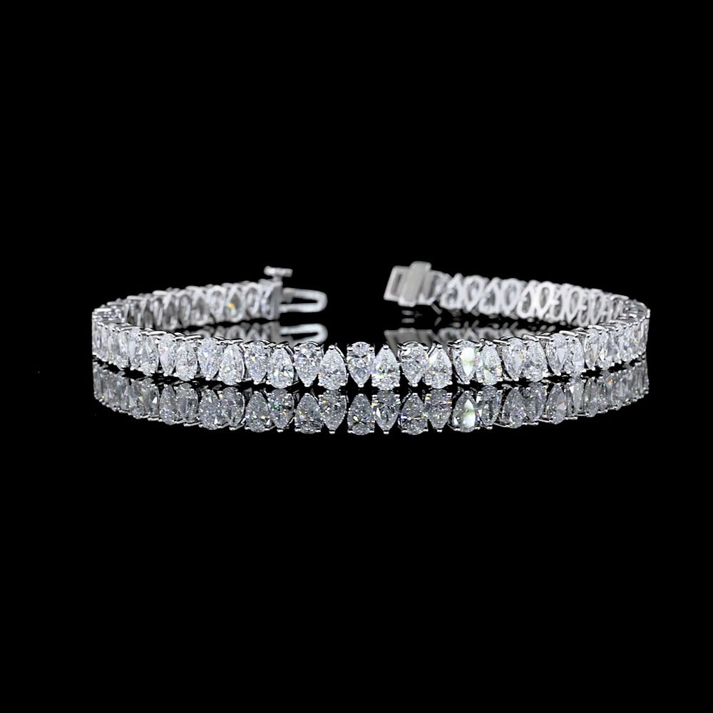 14K White Gold Pear Shaped Diamond Tennis Bracelet with 58 Lab Grown Stones - 9.38 Carat Total Weight E-F Color VS Clarity - Covaloro Fine Jewelry