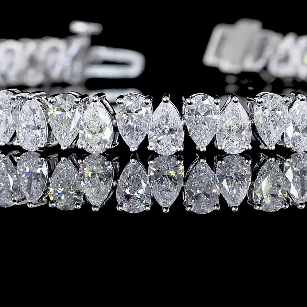 14K White Gold Pear Shaped Diamond Tennis Bracelet with 58 Lab Grown Stones - 9.38 Carat Total Weight E-F Color VS Clarity - Covaloro Fine Jewelry