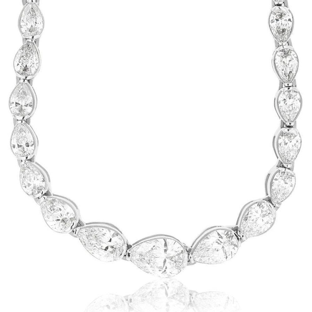14K White Gold Pear-Shaped Diamond Tennis Necklace - 3.45 Carat Total Diamond Weight - Royal Jewelry