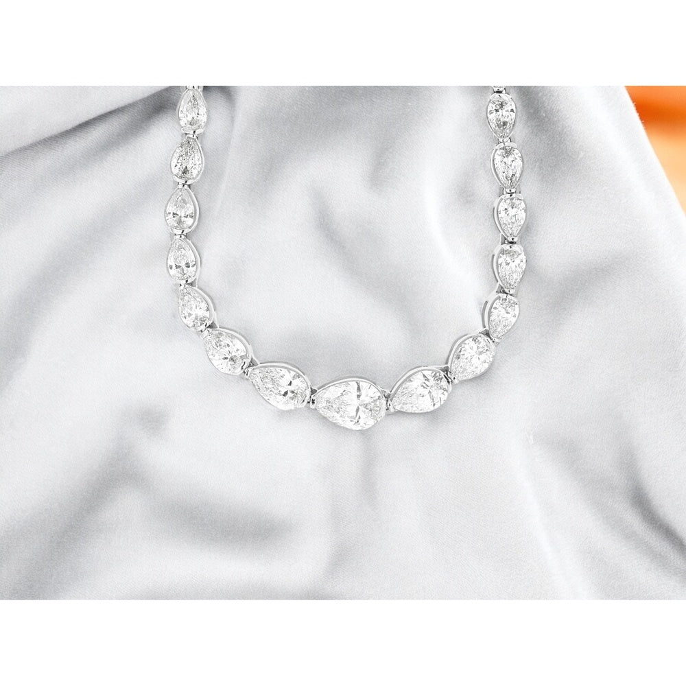 14K White Gold Pear-Shaped Diamond Tennis Necklace - 3.45 Carat Total Diamond Weight - Royal Jewelry