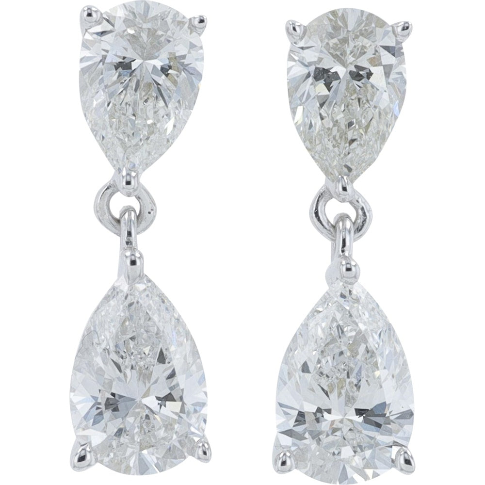 14K White Gold Pear-Shaped Drop Earrings with Lab-Grown Diamonds - 1.50 Carat Total Diamond Weight