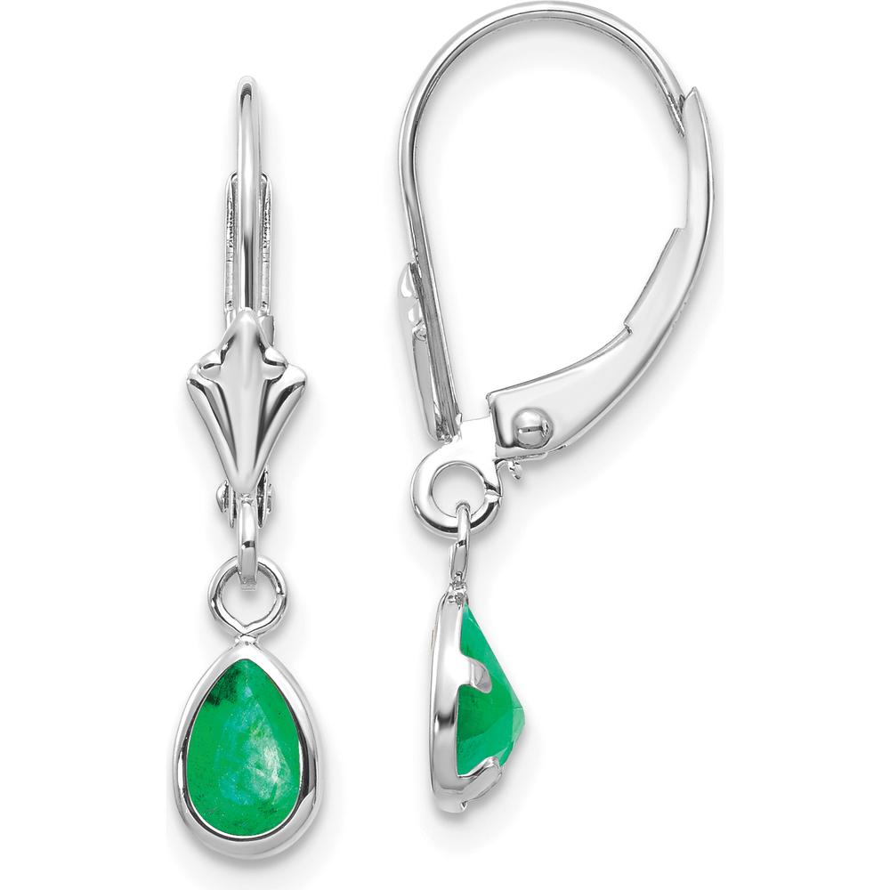 14K White Gold Pear-Shaped Emerald Drop Leverback Earrings with Natural 0.50 Carat Total Gem Weight by Oro Pregiato