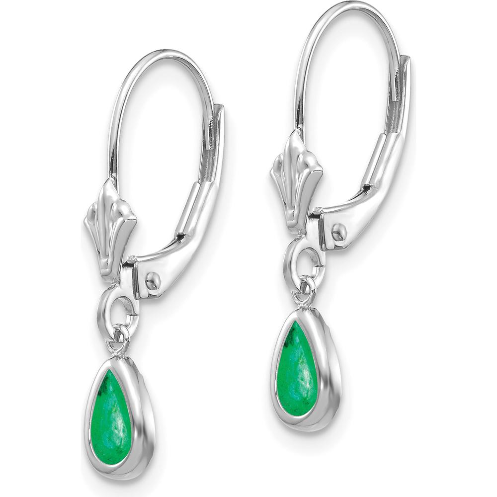 14K White Gold Pear-Shaped Emerald Drop Leverback Earrings with Natural 0.50 Carat Total Gem Weight by Oro Pregiato
