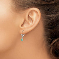 14K White Gold Pear-Shaped Emerald Drop Leverback Earrings with Natural 0.50 Carat Total Gem Weight by Oro Pregiato