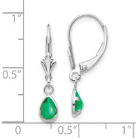 14K White Gold Pear-Shaped Emerald Drop Leverback Earrings with Natural 0.50 Carat Total Gem Weight by Oro Pregiato