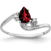 14K White Gold Pear-Shaped Garnet Ring with Round Diamond Accents - 0.535 Carat Total Gemstone Weight by Monteluci Fine Jewelry