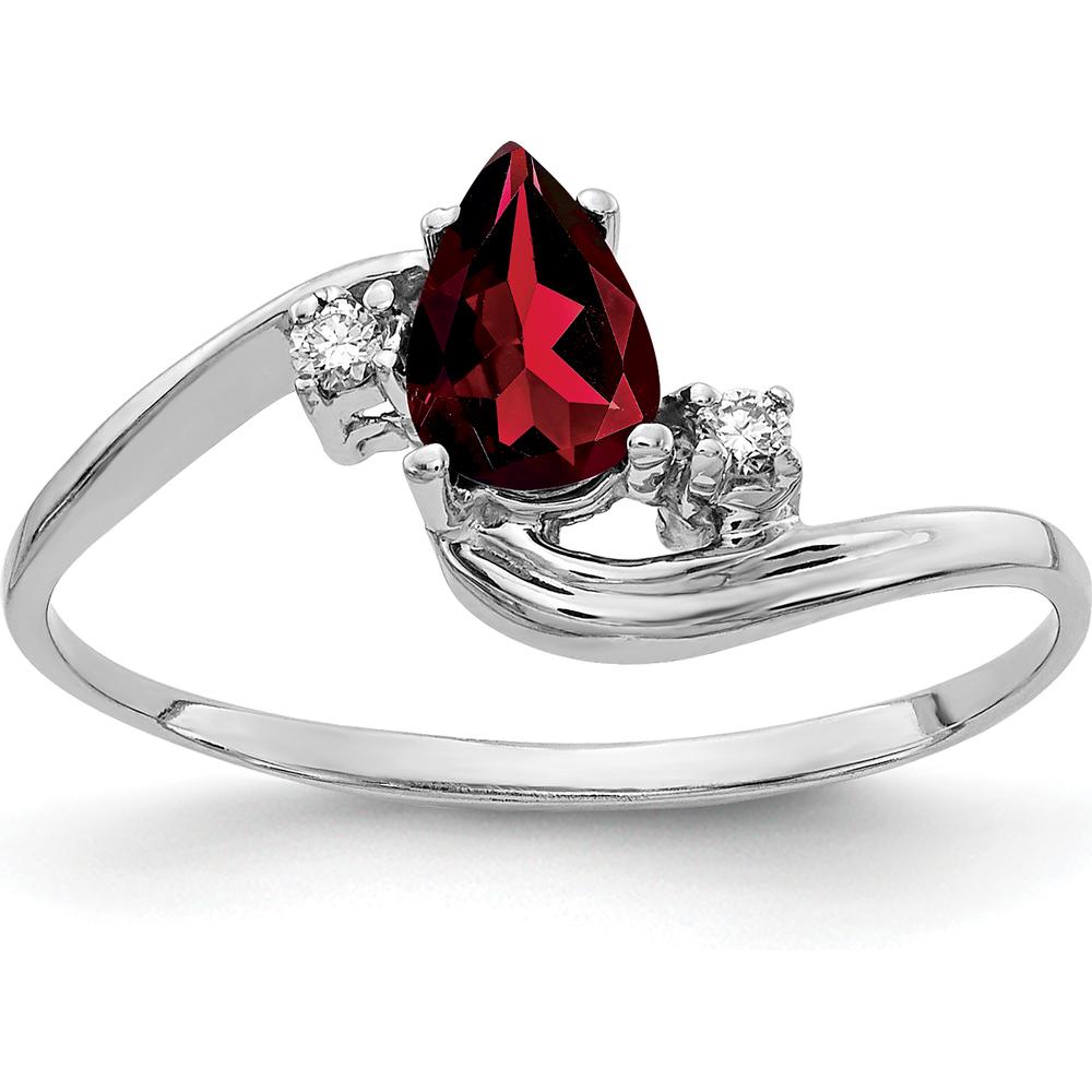 14K White Gold Pear-Shaped Garnet Ring with Round Diamond Accents - 0.535 Carat Total Gemstone Weight by Monteluci Fine Jewelry