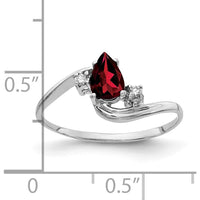 14K White Gold Pear-Shaped Garnet Ring with Round Diamond Accents - 0.535 Carat Total Gemstone Weight by Monteluci Fine Jewelry