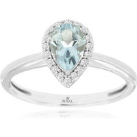 14K White Gold Pear-Shaped Halo Ring with 0.65 Carat Aquamarine and 0.10 Carat Accent Diamonds - Royal Jewelry