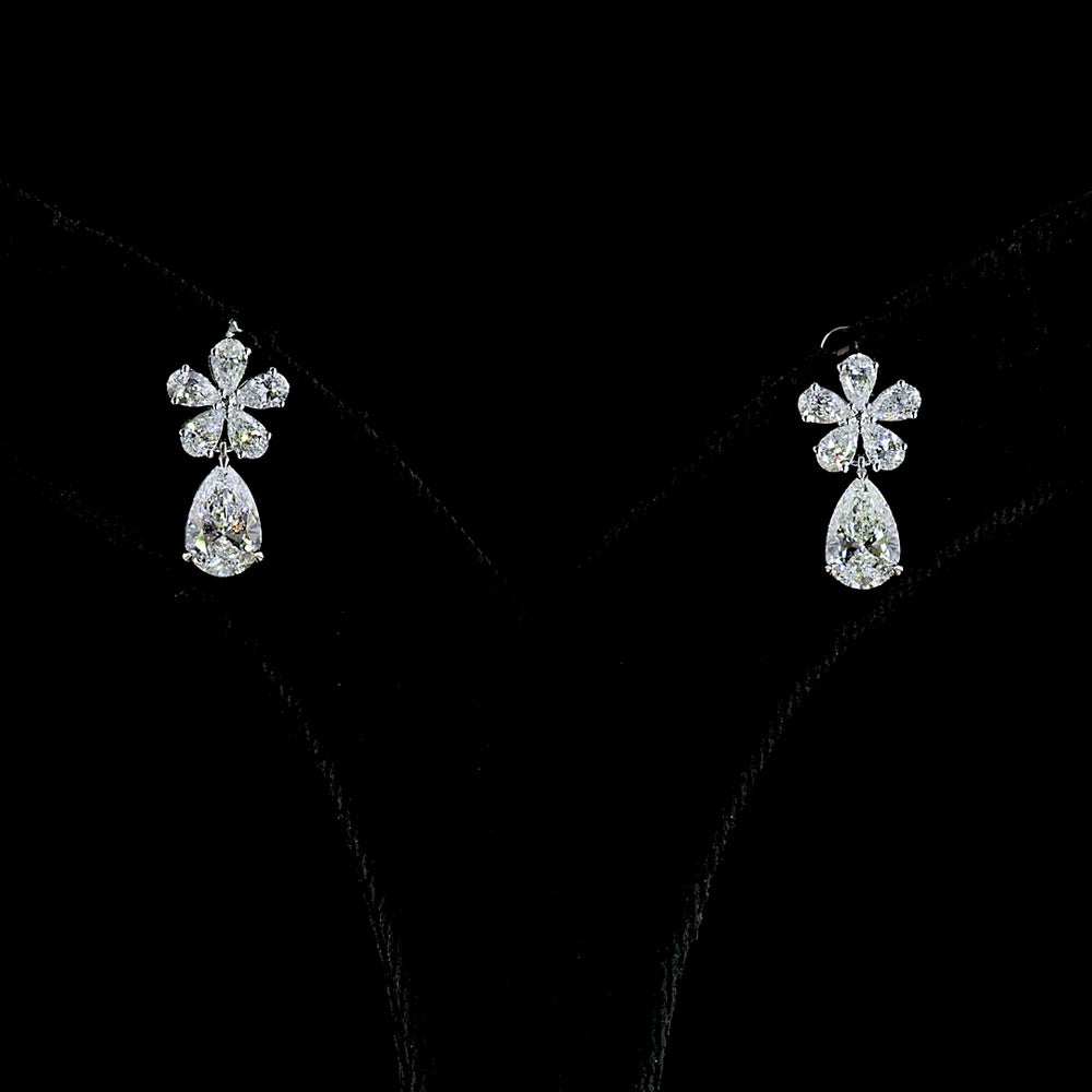 14K White Gold Pear Shaped Hanging Drop Earrings with Lab Grown Diamonds - 1.97 Carats Total Diamond Weight - Covaloro Fine Jewelry