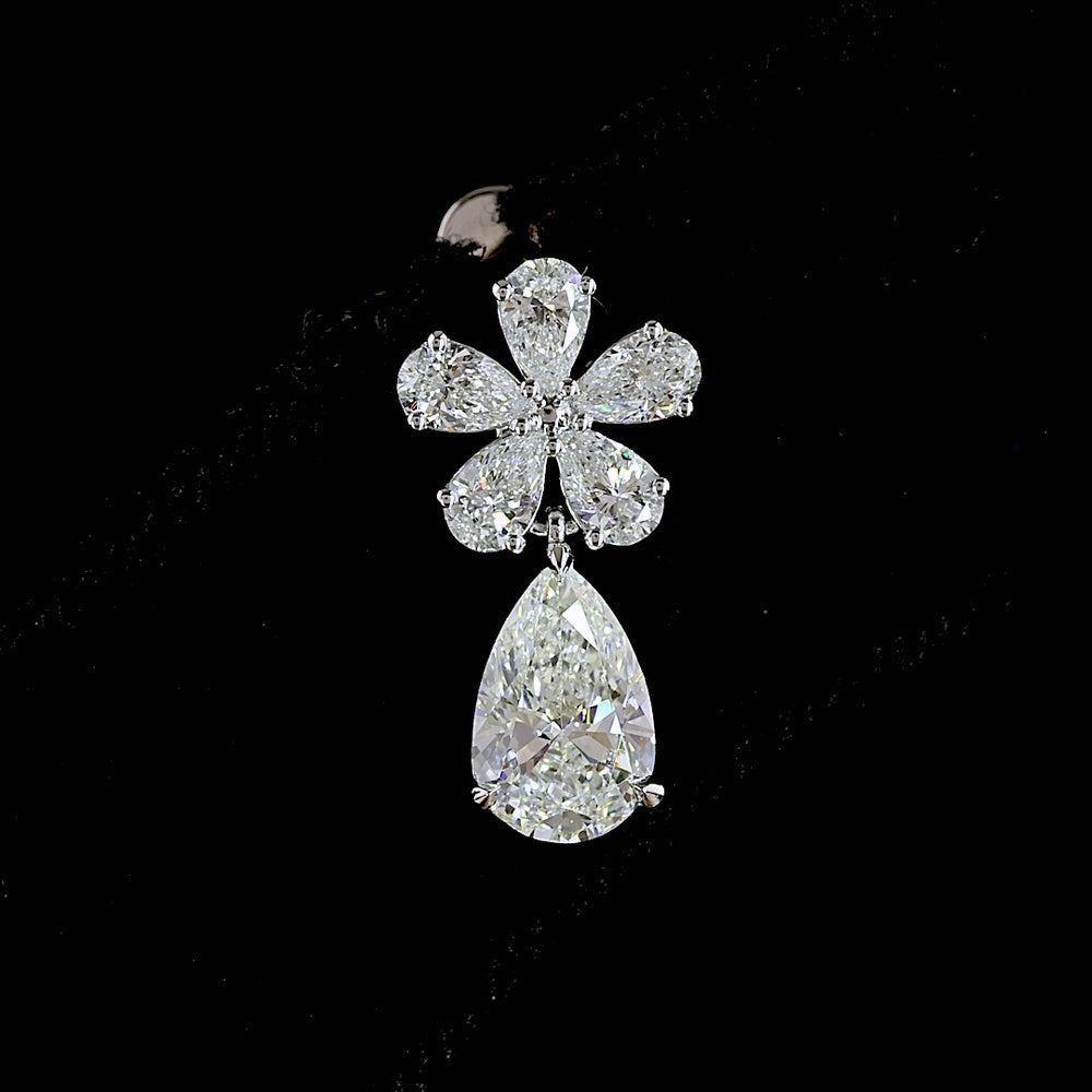 14K White Gold Pear Shaped Hanging Drop Earrings with Lab Grown Diamonds - 1.97 Carats Total Diamond Weight - Covaloro Fine Jewelry