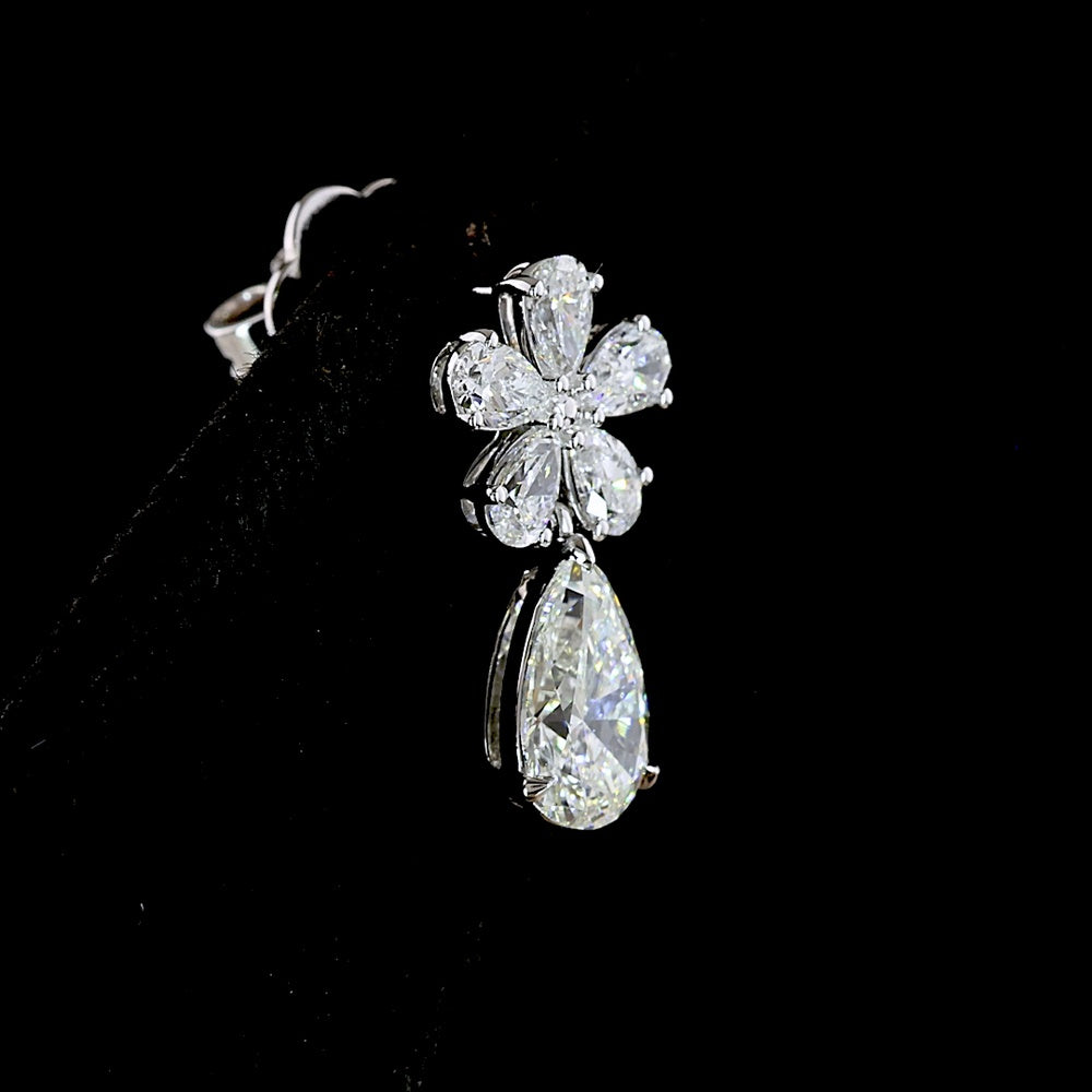14K White Gold Pear Shaped Hanging Drop Earrings with Lab Grown Diamonds - 1.97 Carats Total Diamond Weight - Covaloro Fine Jewelry