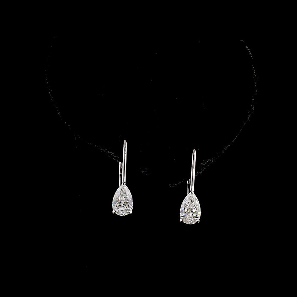 14K White Gold Pear-Shaped Hanging Earrings with Lab-Grown Diamonds - 0.99 Total Carat Weight, E-F Color VS1 Clarity - Covaloro Fine Jewelry