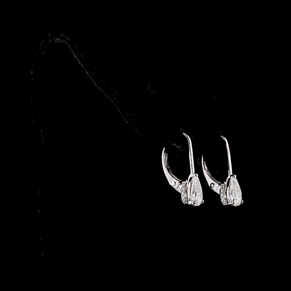 14K White Gold Pear-Shaped Hanging Earrings with Lab-Grown Diamonds - 0.99 Total Carat Weight, E-F Color VS1 Clarity - Covaloro Fine Jewelry