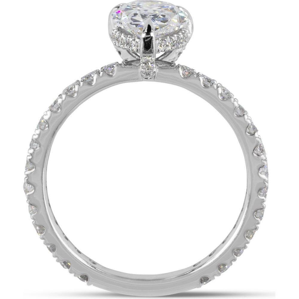 14K White Gold Pear Shaped Hidden Halo Ring with 9.49 Carat E VVS2 Lab Diamond and 0.23 Carat Accent Diamonds - 9.72 Carat Total Weight - Covaloro Fine Jewelry