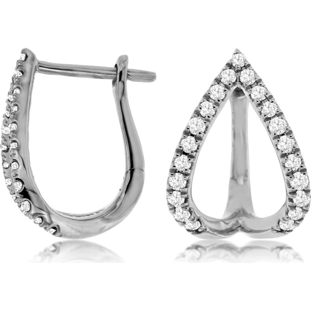14K White Gold Pear Shaped Huggie Earrings with Round Diamonds - 0.38 Carat Total Diamond Weight - Royal Jewelry