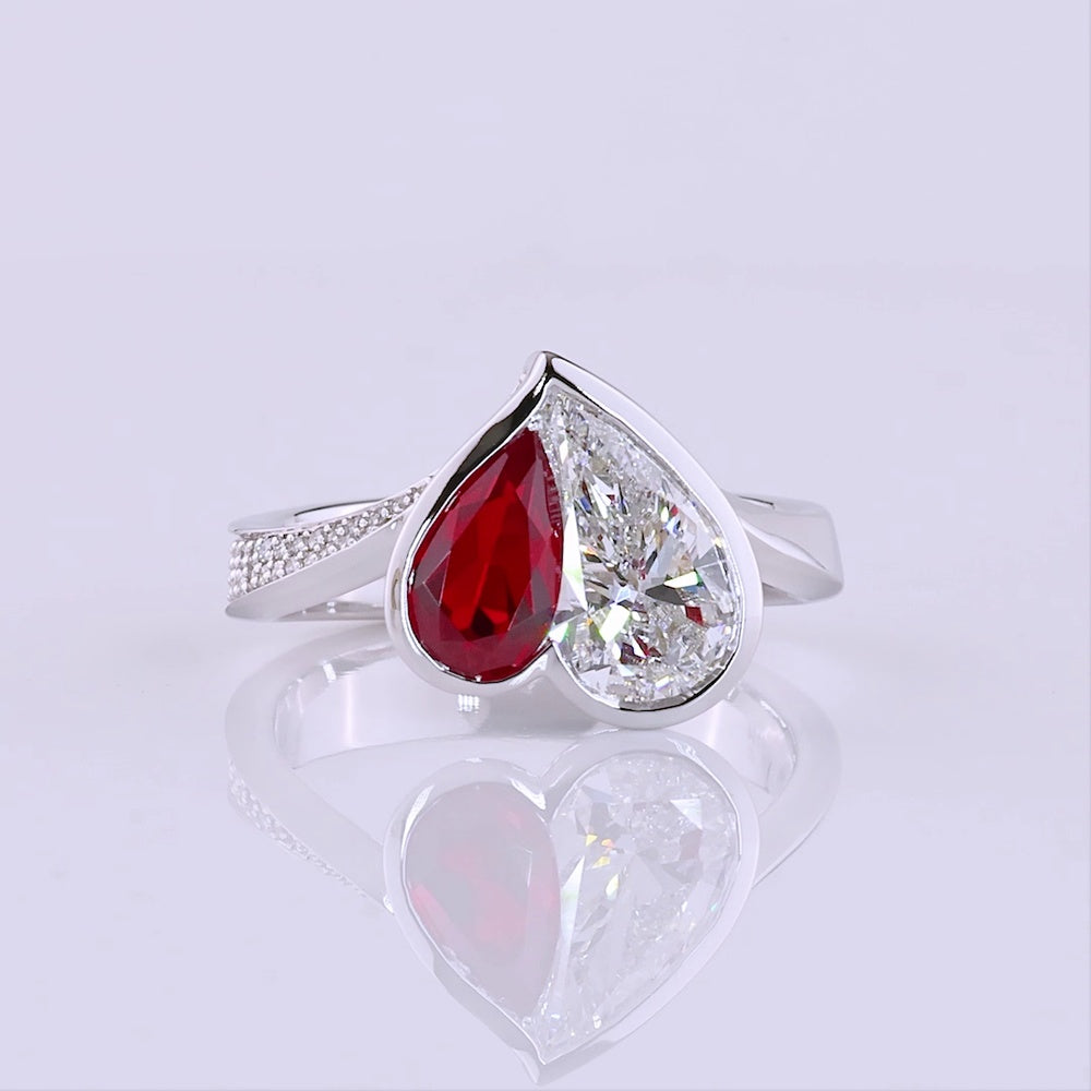 14K White Gold Pear Shaped Inclined Ring with 1.64 Carat Lab Diamond and Brilliant Cut Accents - 1.85 Total Carat Weight - Covaloro Fine Jewelry