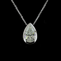 14K White Gold Pear Shaped Lab Diamond Solitaire Pendant with Bezel Setting - 2.54 Carat Total Diamond Weight, E-F Color, VS1 Clarity - Covaloro Fine Jewelry
