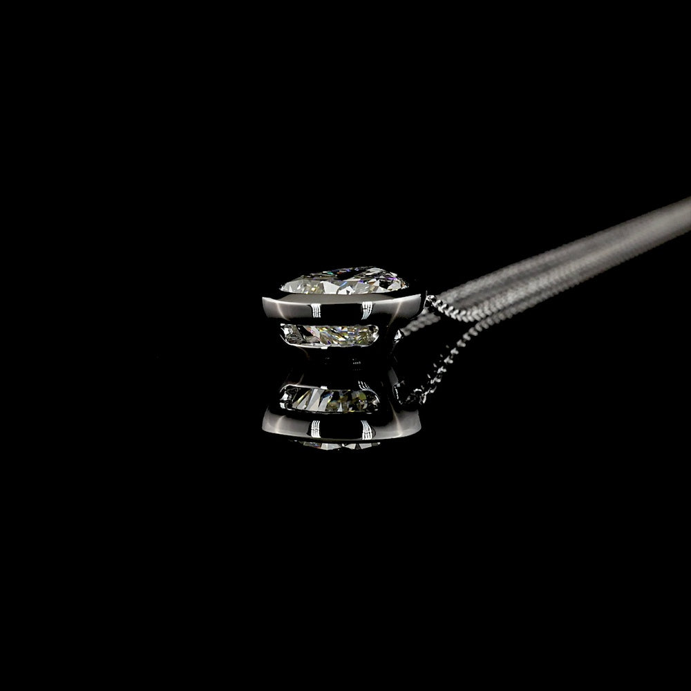 14K White Gold Pear Shaped Lab Diamond Solitaire Pendant with Bezel Setting - 2.54 Carat Total Diamond Weight, E-F Color, VS1 Clarity - Covaloro Fine Jewelry