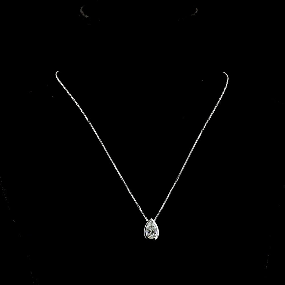 14K White Gold Pear Shaped Lab Diamond Solitaire Pendant with Bezel Setting - 2.54 Carat Total Diamond Weight, E-F Color, VS1 Clarity - Covaloro Fine Jewelry