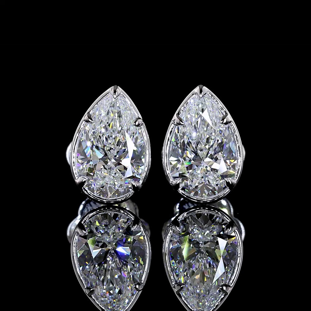 14K White Gold Pear-Shaped Lab Diamond Stud Earrings with Bezel-Prong Setting, E VS1 Color Clarity - 2.06 Carat Total Diamond Weight - Covaloro Fine Jewelry
