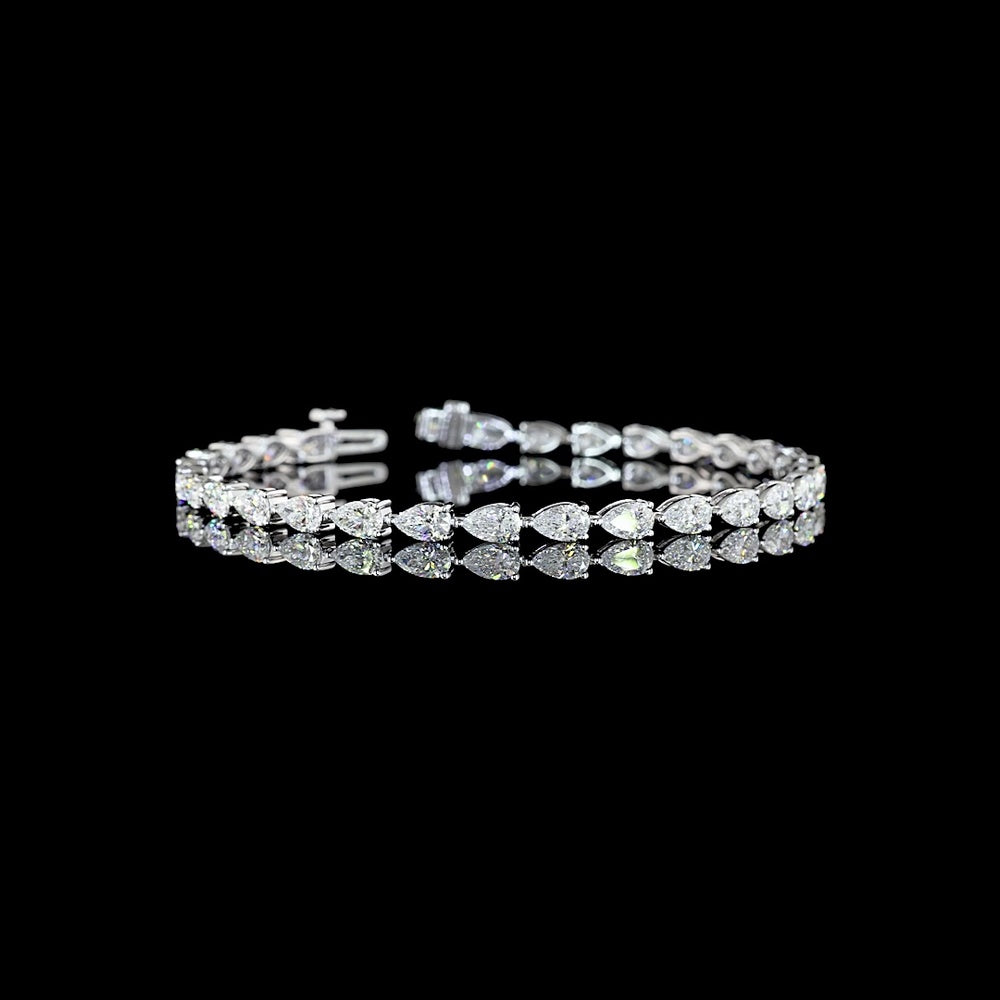 14K White Gold Pear-Shaped Lab Diamond Tennis Bracelet with East-West Prong Setting - 6.52 Carat Total Weight - Covaloro Fine Jewelry