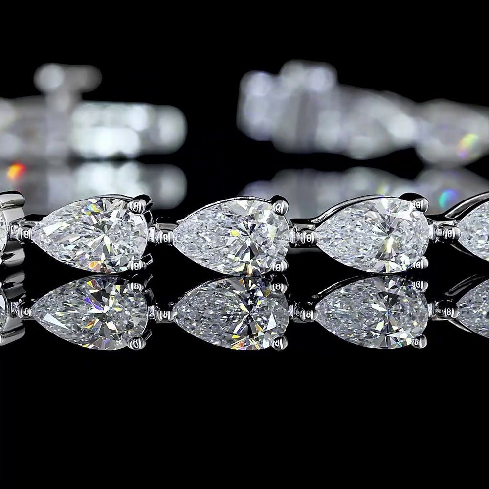 14K White Gold Pear-Shaped Lab Diamond Tennis Bracelet with East-West Prong Setting - 6.52 Carat Total Weight - Covaloro Fine Jewelry